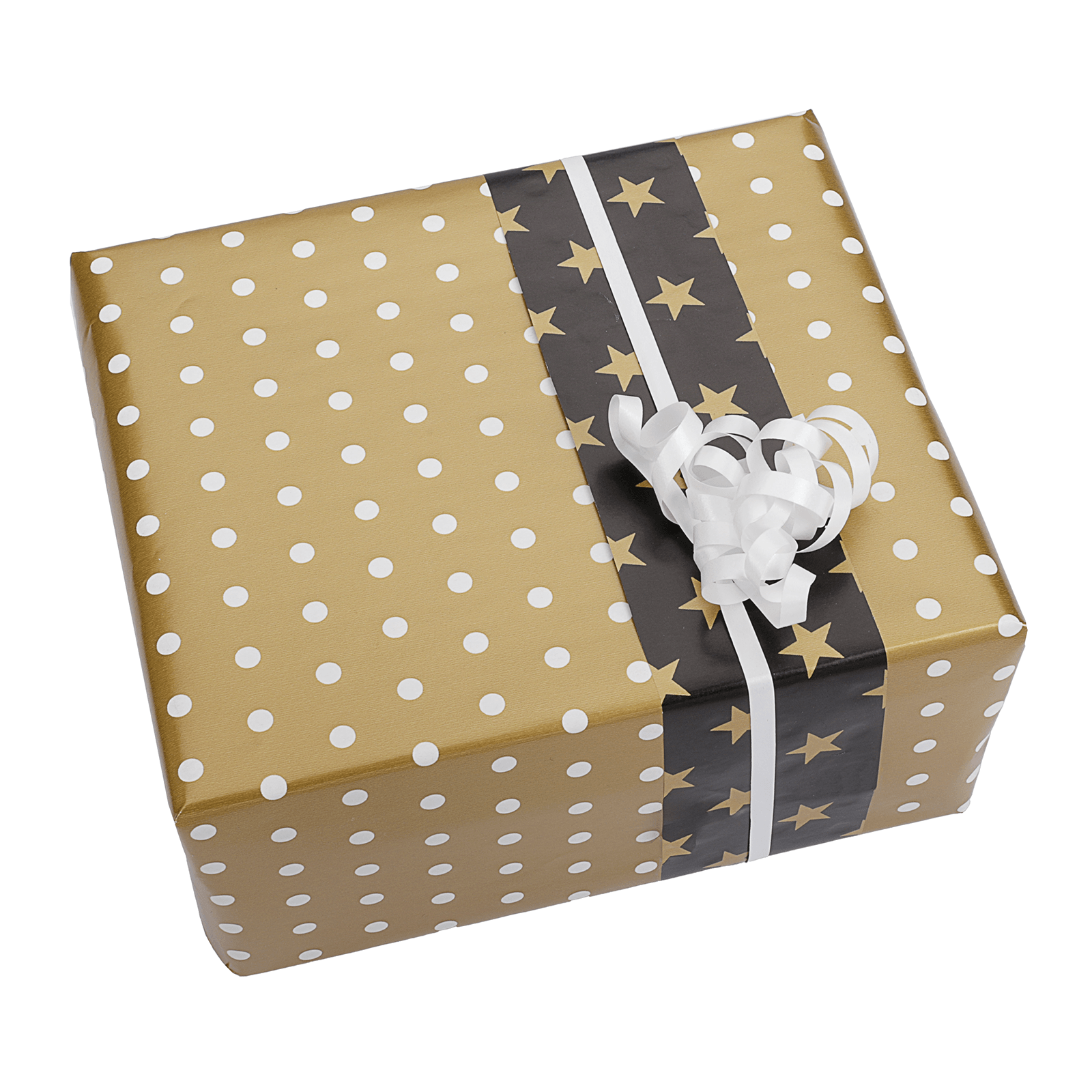 Double Sided Christmas Gift Wrapping Paper in Black & Gold with Stars & Dots - 50m Gift Wrapping Paper Roll - 2