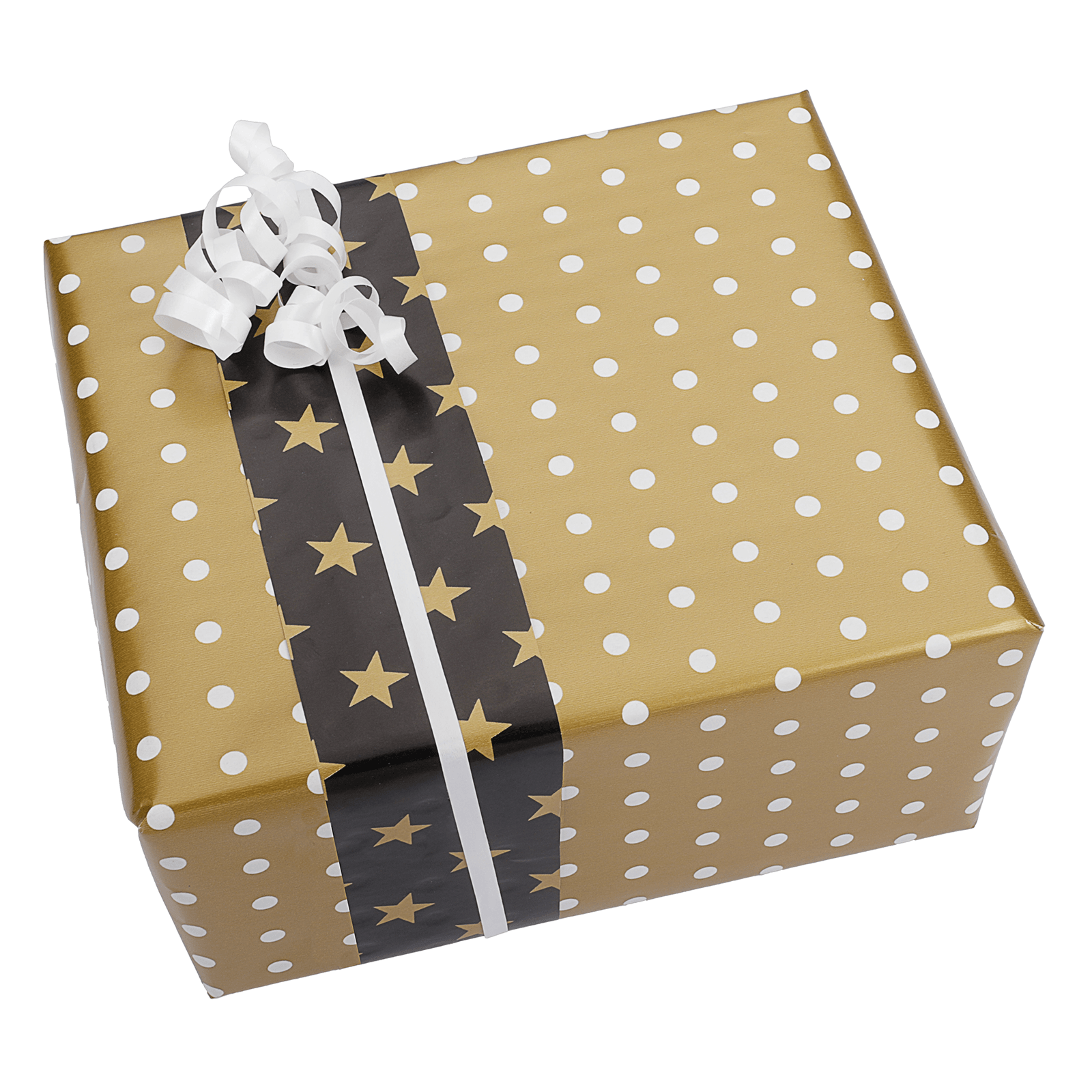 Double Sided Christmas Gift Wrapping Paper in Black & Gold with Stars & Dots - 50m Gift Wrapping Paper Roll - 3