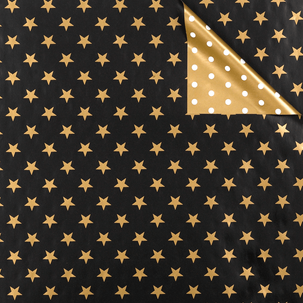 Papier cadeau double face Noël noir & or avec étoiles & pois - 50 m de papier cadeau en rouleau