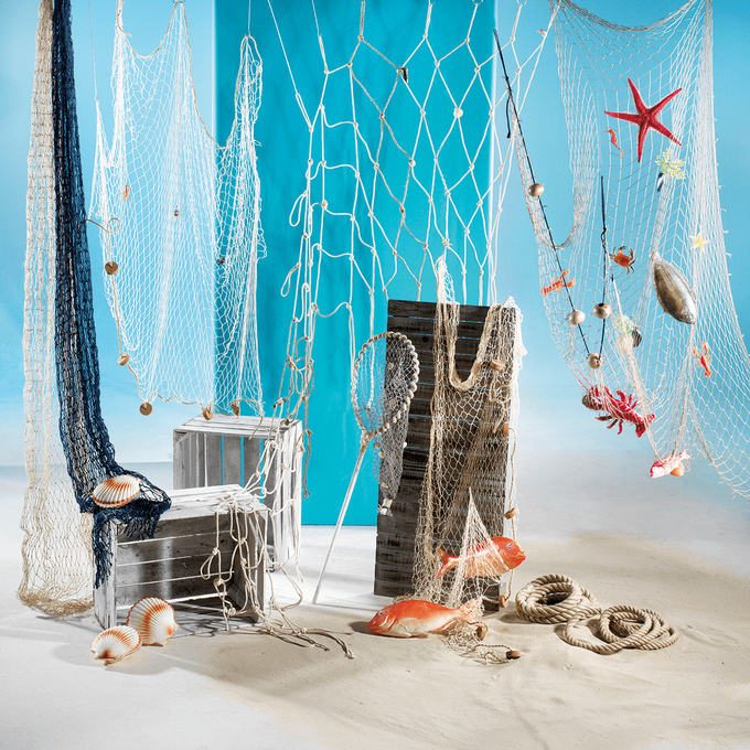 Fishing net with shells and driftwood, maritime,  decorative net, marine decoration 72 × 120cm-836565