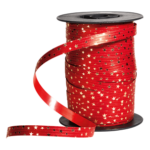 Poly ring ribbon "Stars" 10 mm, 100 m, red