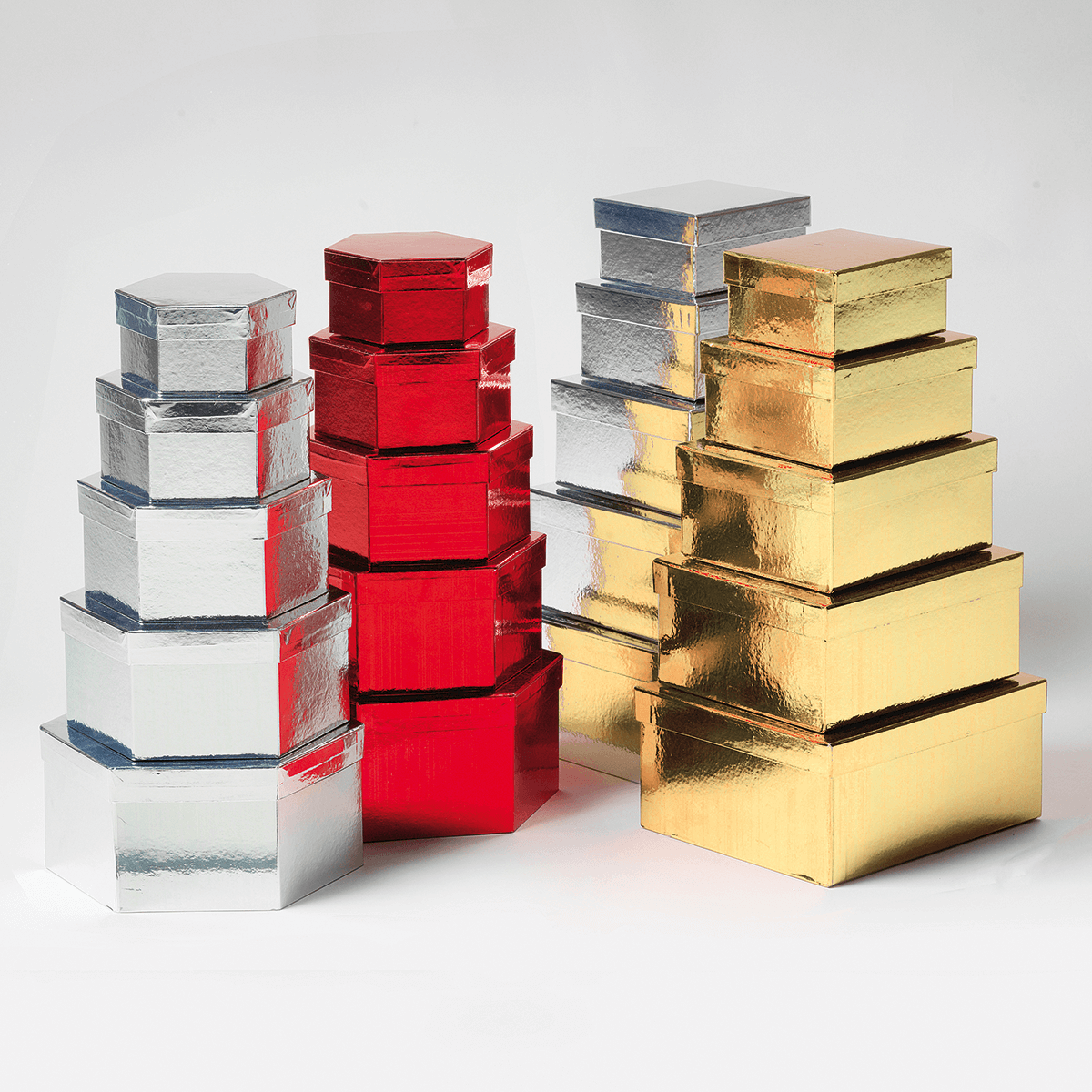 Cajas de cartón de regalo metálicas, plata, 5 piezas - 2 Cajas de cartón de regalo metálicas, plata, 5 piezas - 2