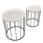 Side table set white black round metal - 1