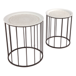 Side table set white black round metal - 0