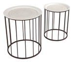 Side table set white black round metal - 0