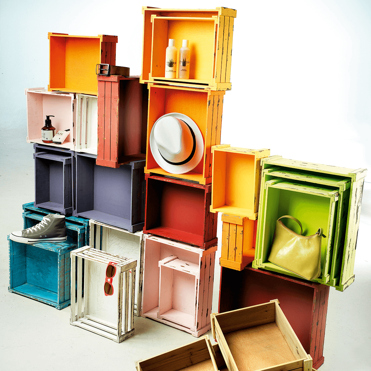 Conjunto de cajas de madera, amarillo - 1 Conjunto de cajas de madera, amarillo - 1