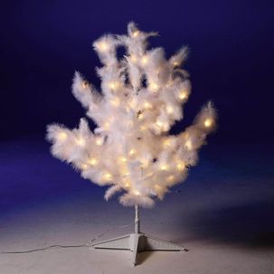 Arbre déco à plumes, LED chaudes, 90 cm