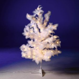 Arbre déco à plumes, LED chaudes, 120 cm