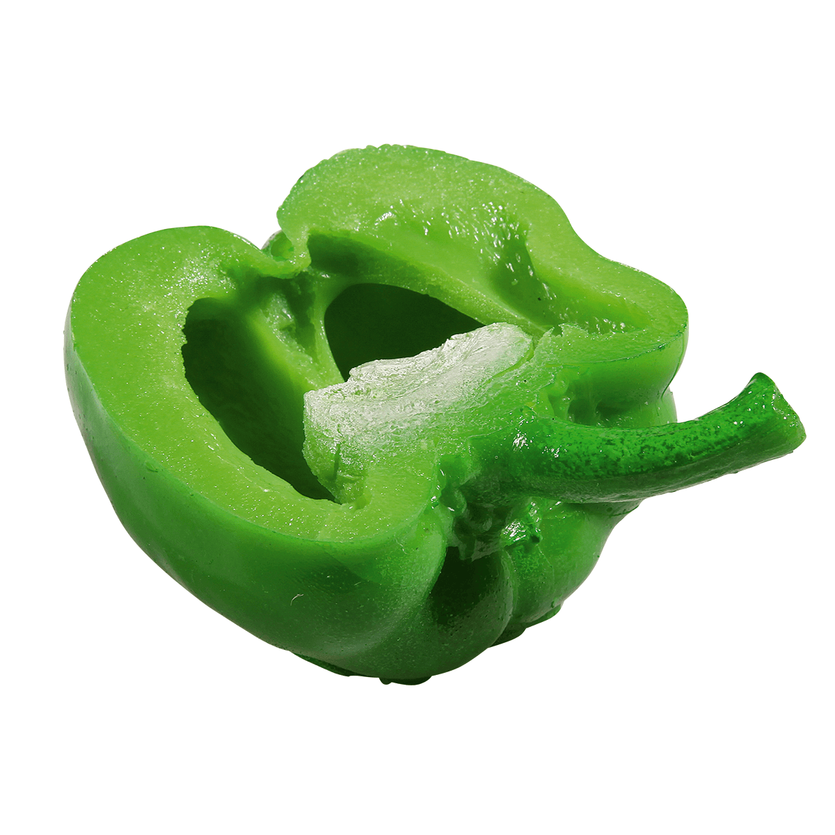 Imitación de medio pimentón, verde 6,5 cm  - 1 Imitación de medio pimentón, verde 6,5 cm  - 1