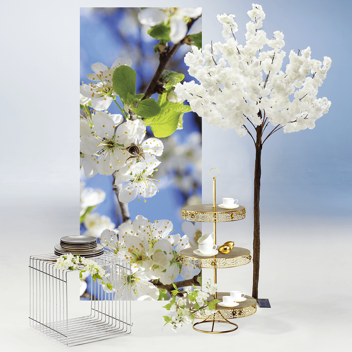 Künstlicher Kirschblüten-Zweig weiß 65 cm - 3 Künstlicher Kirschblüten-Zweig weiß 65 cm - 3