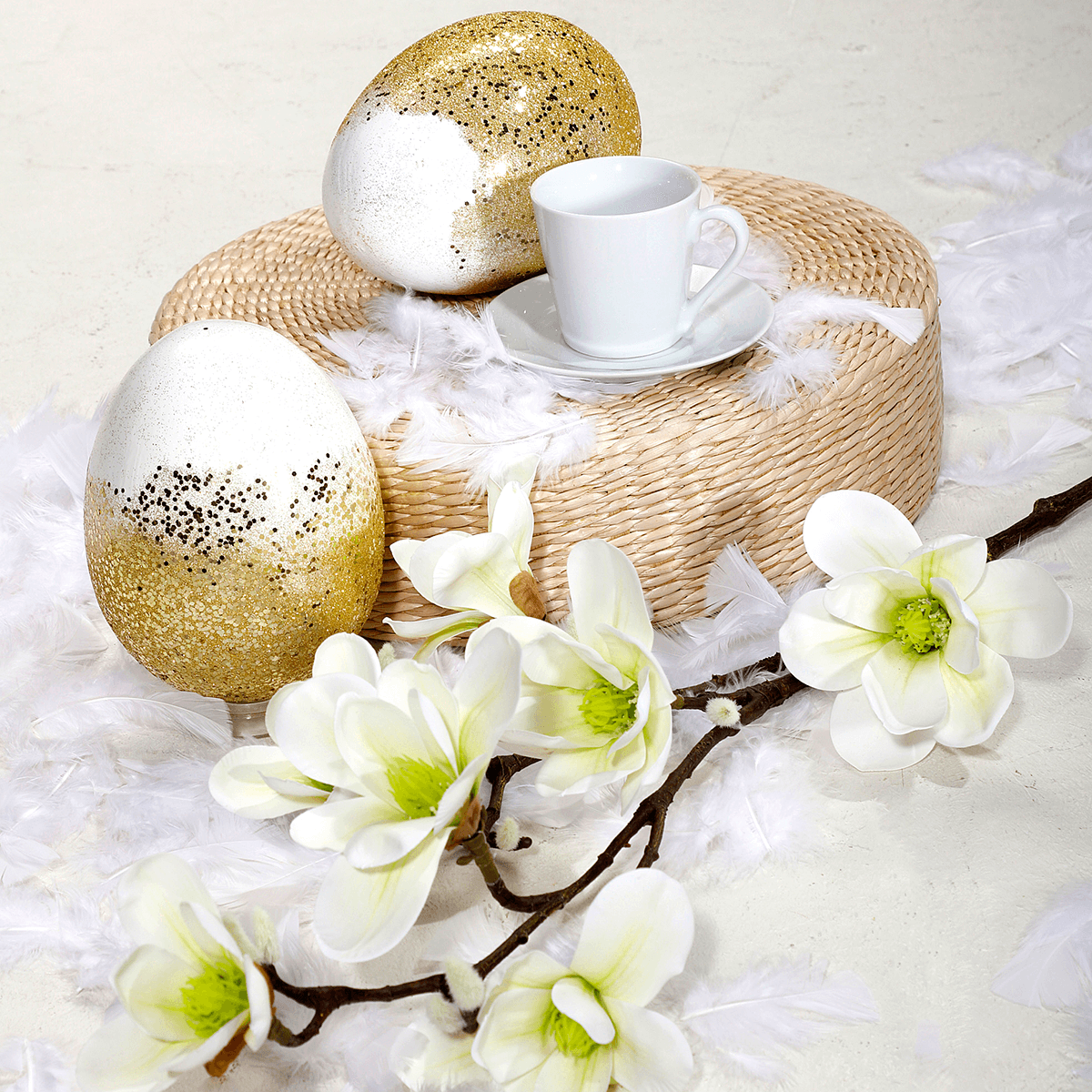 Artificial noble magnolia branch, white green, 100 cm - 4 Artificial noble magnolia branch, white green, 100 cm - 4