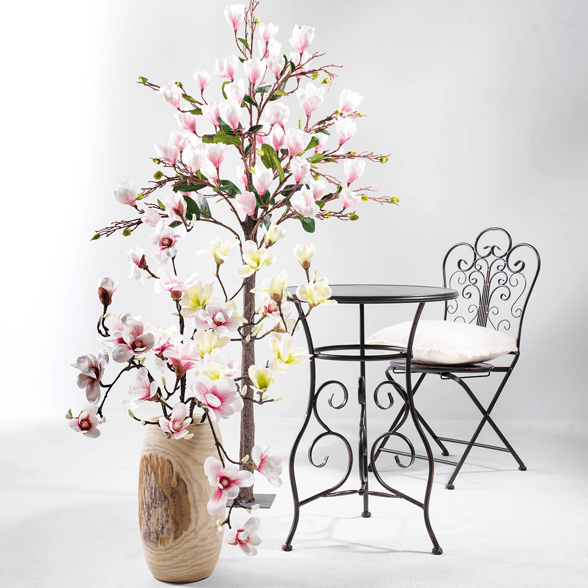 Artificial noble magnolia branch, white green, 100 cm - 6 Artificial noble magnolia branch, white green, 100 cm - 6