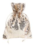 Organza sachets sequins 18 cm, 10 pcs, champagne colour - 0