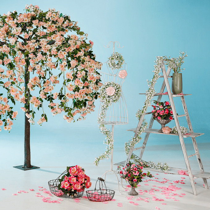Großer künstlicher WildrosenBaum weiß rosè, 210 cm DecoWoerner