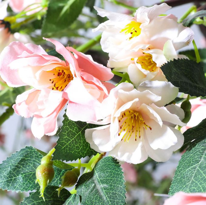 Großer künstlicher WildrosenBaum weiß rosè, 210 cm DecoWoerner