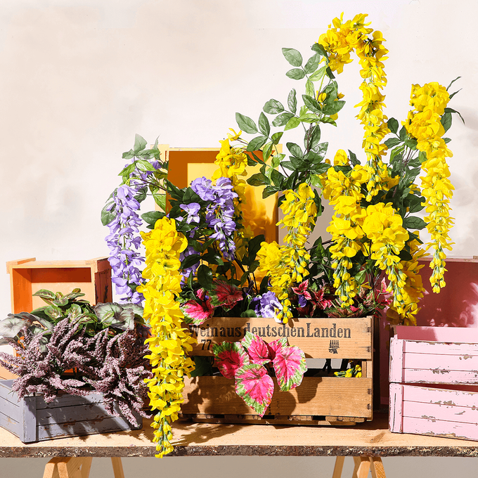 Artificial branch Wisteria laburnum, 140 cm, yellow DecoWoerner