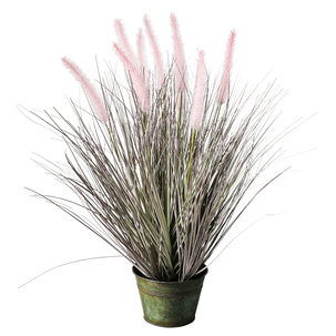 Fine herbe à plumes décorative rose-argentée dans un élégant pot en zinc de 57 cm