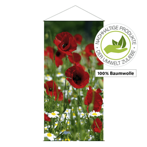 Lichtechter Naturfaser-Stoffbanner "Roter Mohn" aus Baumwolle 100 x 200 cm