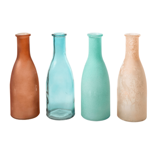 Glass vase set 18 cm high, 4 pieces, blue/beige