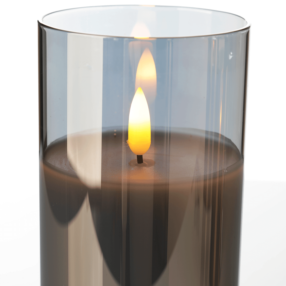 Bougie de cire LED en verre gris fumé 10 x 15 cm - 1