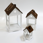 Lantern wooden houses set 3 pieces white brown - 0