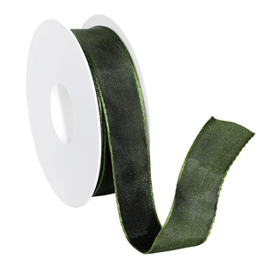 Fabric ribbon with wire edge, dark green, 25 mm wide