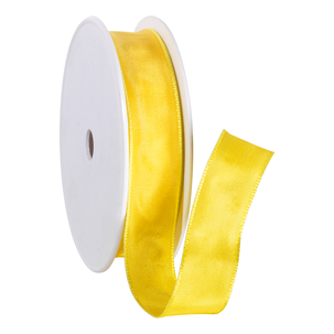 Fabric ribbon with wire edge, yellow, 25 mm wide