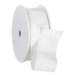 Fabric ribbon with wire edge, white, 40 mm wide