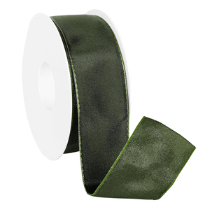 Fabric ribbon with wire edge, dark green, 40 mm wide