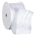 Fabric ribbon with wire edge, white. 60 mm wide - 0