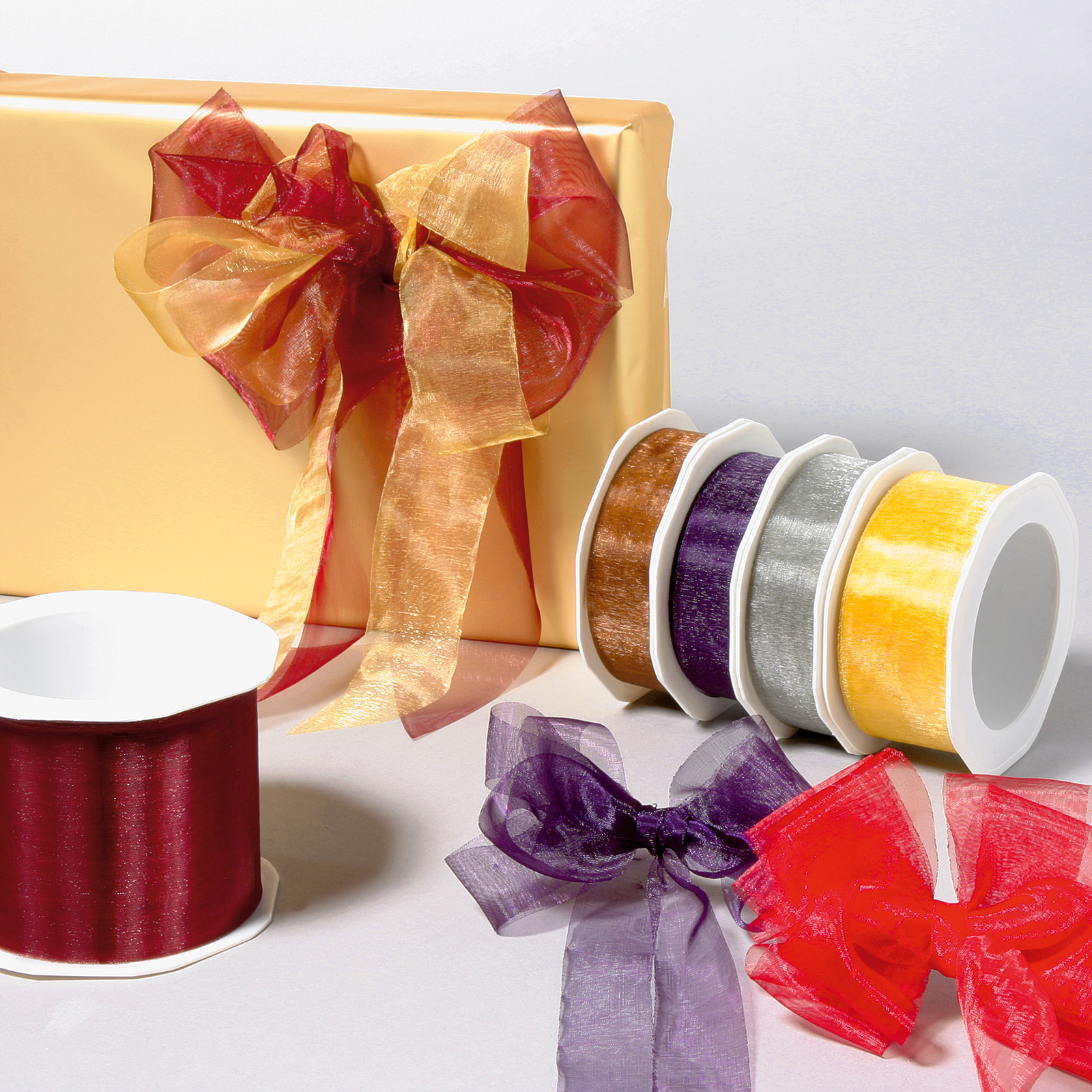 Chiffon Ribbon, width 38 mm, gold - 2 Chiffon Ribbon, width 38 mm, gold - 2