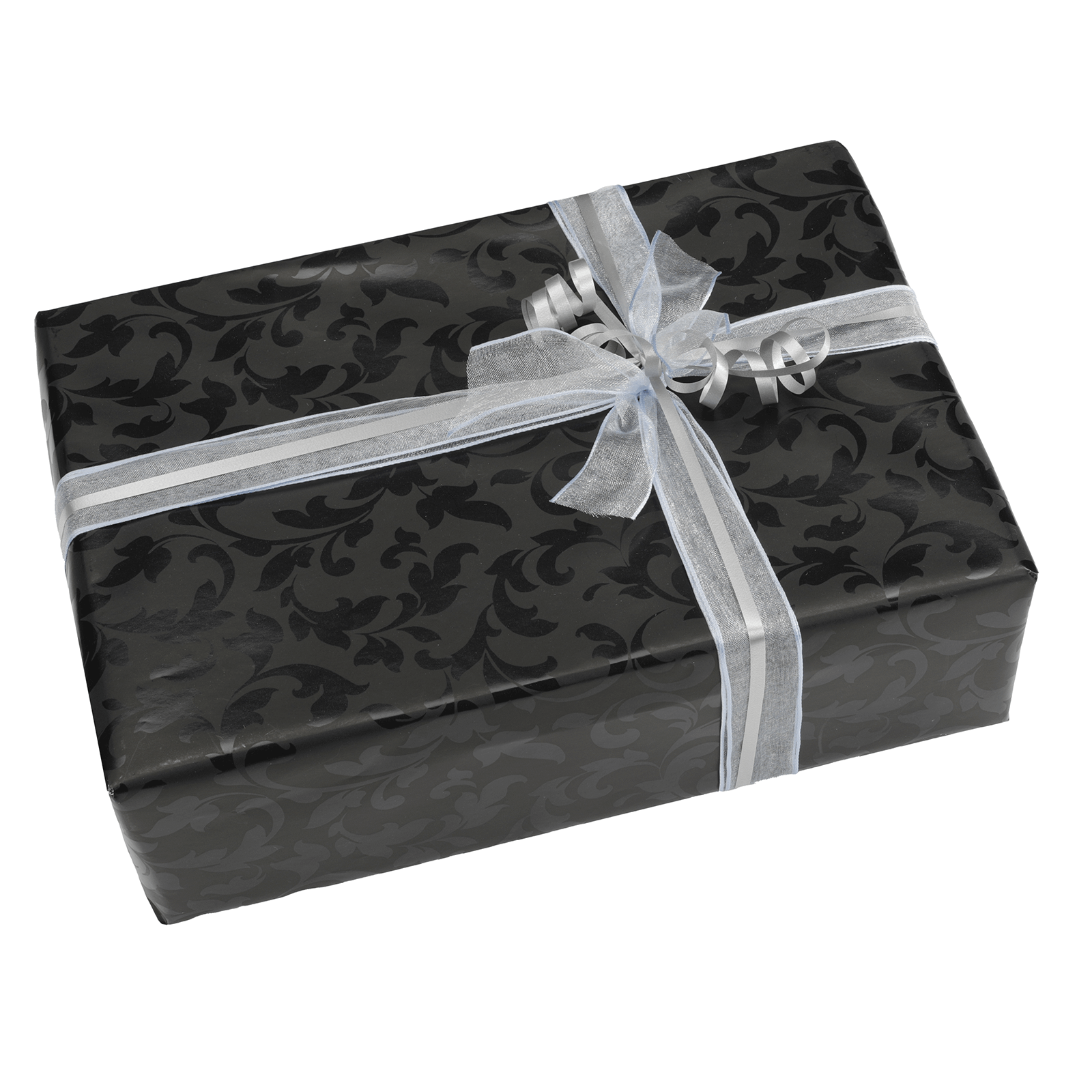 Nachhaltiges, schwarzes Geschenkpapier mit glänzendem Rankenmuster – 50 m Geschenkpapier-Rolle - 1