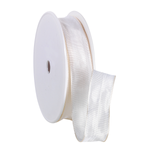 Fabric ribbon with wire edge, cream, width 25 mm - 1