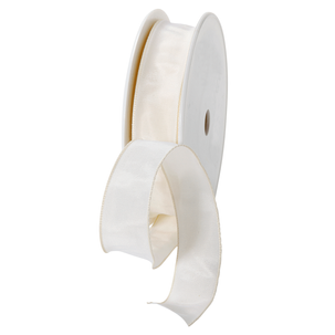 Stoffband mit Drahtkante, 25 mm, 25 m, creme