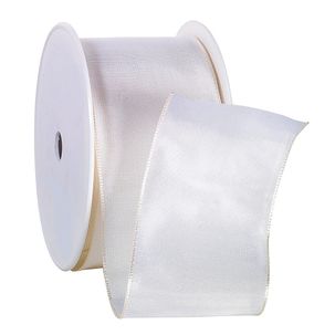 Fabric ribbon with wire edge, cream, width 60 mm