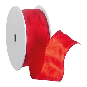Fabric ribbon with wire edge, red, width 40 mm