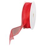 Chiffon ribbon with wire red width 25 mm - 0