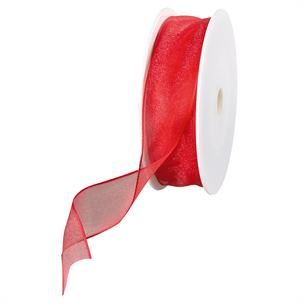 Chiffonband mit Draht rot 25 mm breit, 20 m