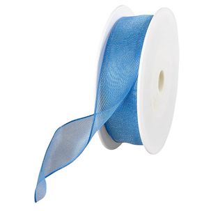 Chiffon ribbon with wire light blue width 25 mm