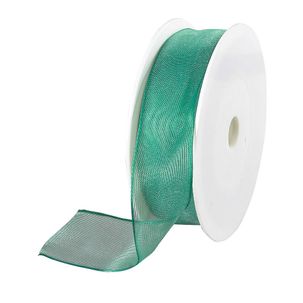 Chiffon ribbon with wire green width 25 mm