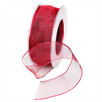 Chiffon ribbon with wire bordeaux width 25 mm - 0