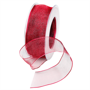 Chiffon ribbon with wire bordeaux width 25 mm