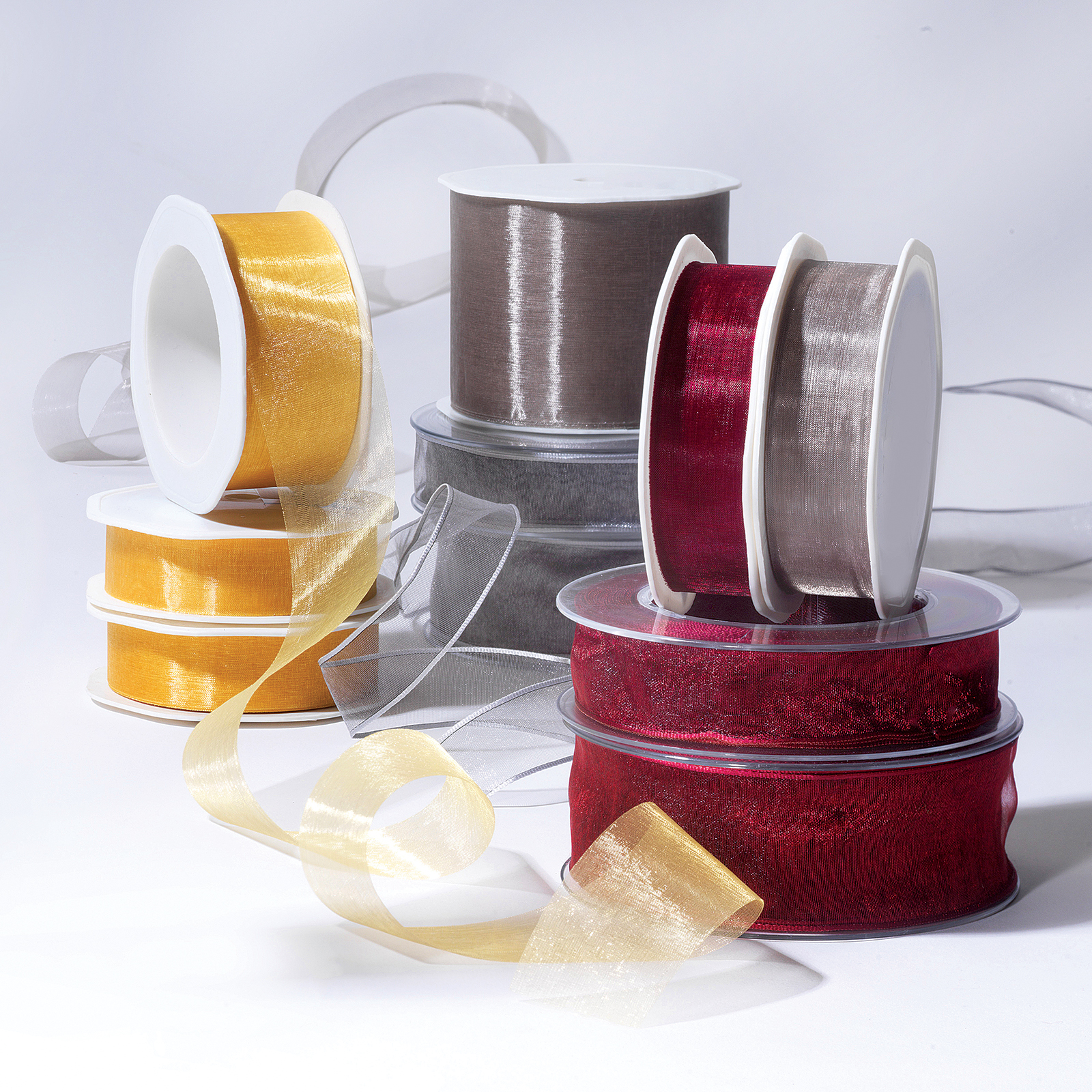 Chiffon ribbon with wire silver width 25 mm - 2 Chiffon ribbon with wire silver width 25 mm - 2