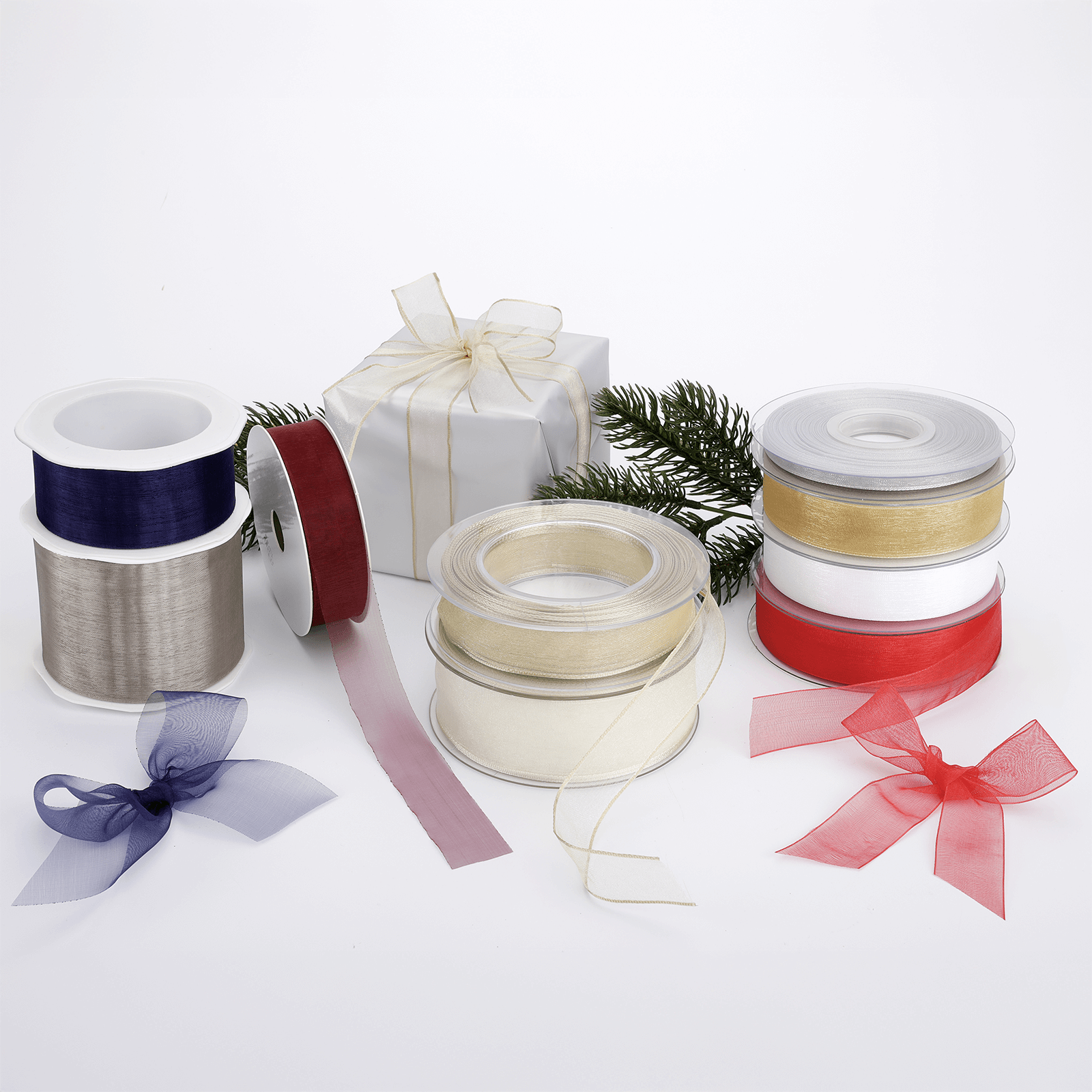 Chiffon ribbon with wire silver width 25 mm - 3 Chiffon ribbon with wire silver width 25 mm - 3