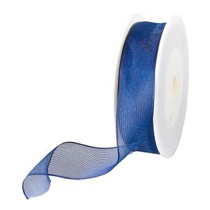 Chiffon ribbon with wire dark blue width 25 mm