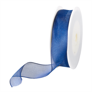 Chiffon ribbon with wire dark blue width 25 mm