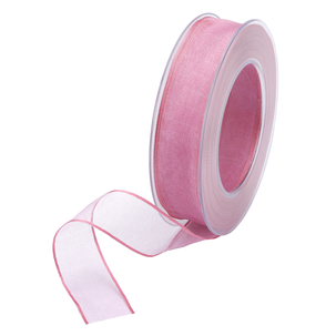 Chiffon ribbon with wire pink width 25 mm