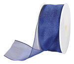 Chiffon ribbon with wire dark blue width 40 mm - 0