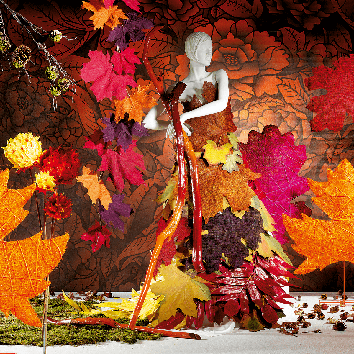 Herbstliche Kunstblätter 50 cm, 4 Stück - 4 Herbstliche Kunstblätter 50 cm, 4 Stück - 4