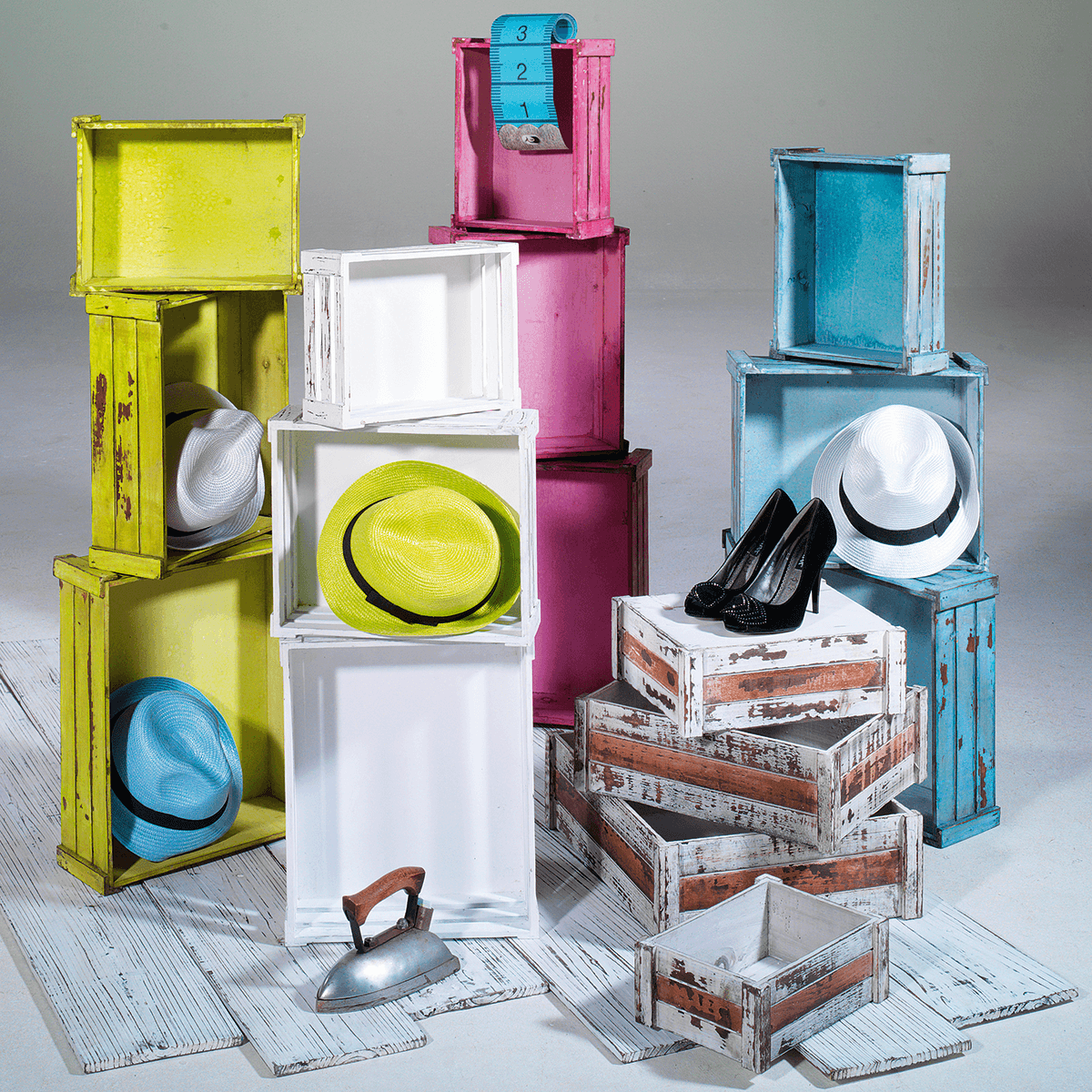 Conjunto de cajas de madera, color blanco - 17 Conjunto de cajas de madera, color blanco - 17